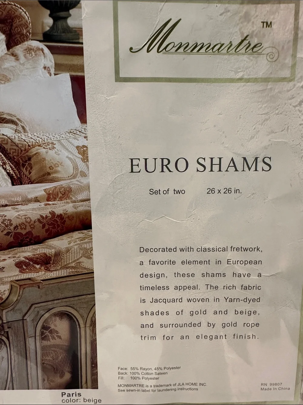 Monmartre Set of 2 Euro Shams Decorated with Classical Fretwork in Jacquard.